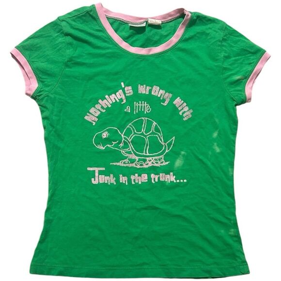 No Boundaries Tops - No Boundaries Y2K Turtle Junk In The Trunk Ringer Baby Tee